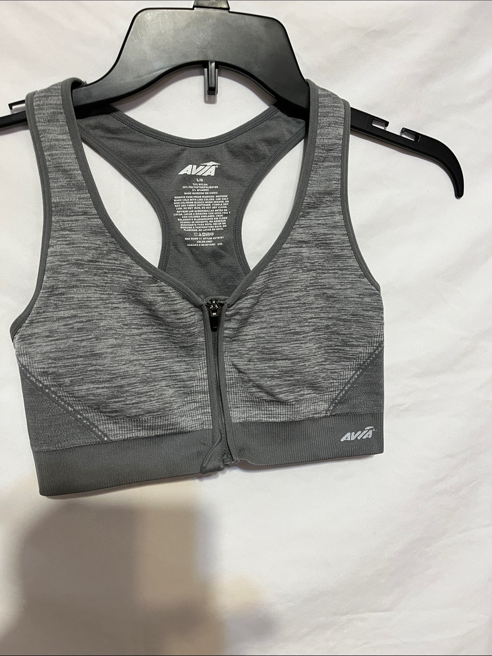 Avia Gray Front-Zip Racerback Sports Bra